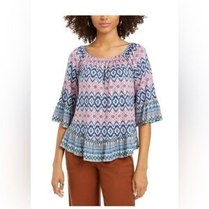 Style & Co. Womens Bateau On/Off Shoulder Peplum Top Blue New With Tags Large XL